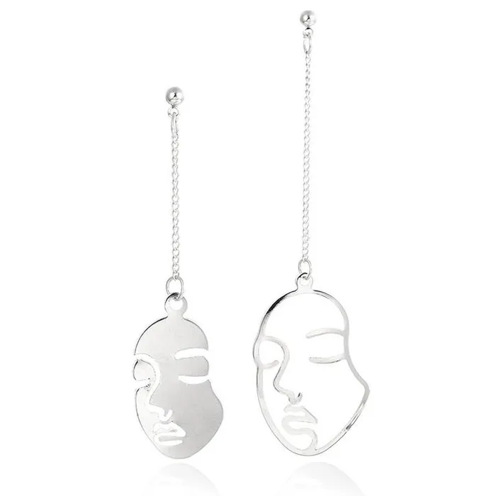 Earrings 01 E280 Silver Dangle Face Silhouette Earrings