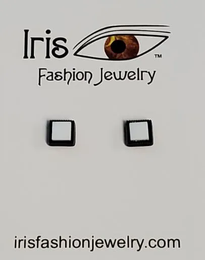 Earrings POLLY E1295 Black White Square Magnetic Earrings