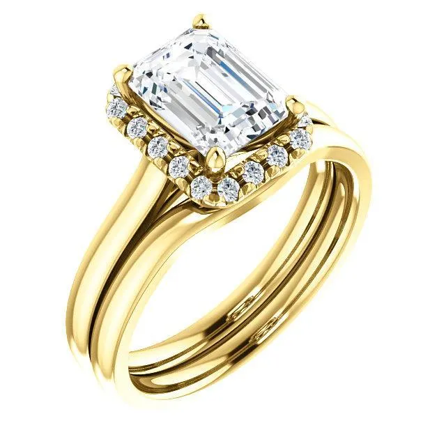 Fire Brilliance Rings Emerald Moissanite Diamond Accent Ice Halo FrenchSet Ring Fire Brilliance Rings Emerald Moissanite Diamond Accent Ice Halo FrenchSet Ring
