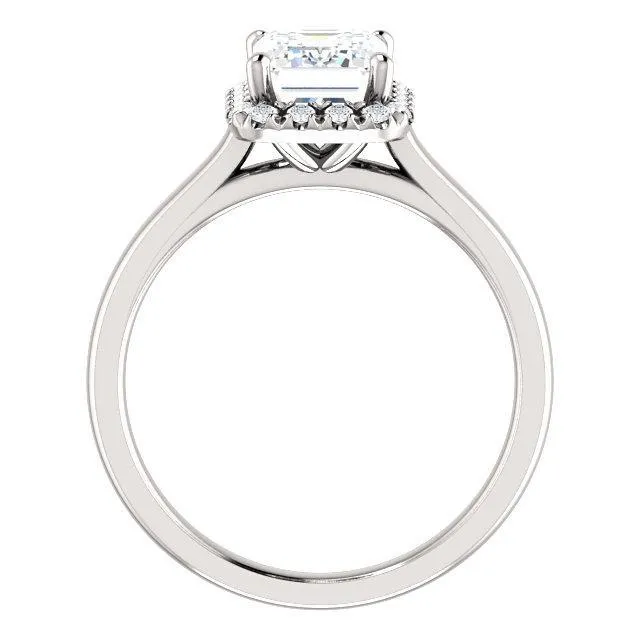 Fire Brilliance Rings Emerald Moissanite Diamond Accent Ice Halo FrenchSet Ring