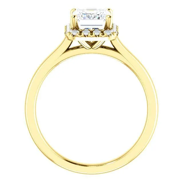 Fire Brilliance Rings Emerald Moissanite Diamond Accent Ice Halo FrenchSet Ring