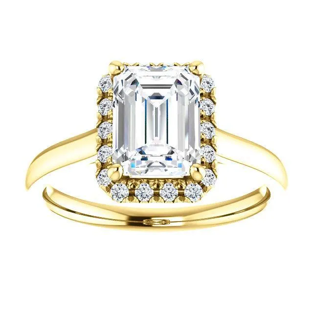 Fire Brilliance Rings Emerald Moissanite Diamond Accent Ice Halo FrenchSet Ring