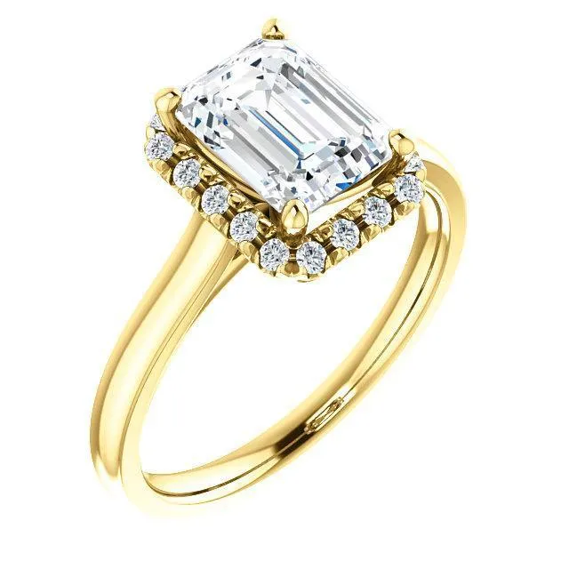Fire Brilliance Rings Emerald Moissanite Diamond Accent Ice Halo FrenchSet Ring