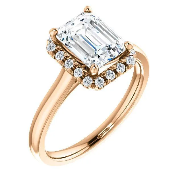 Fire Brilliance Rings Emerald Moissanite Diamond Accent Ice Halo FrenchSet Ring