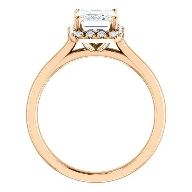 Fire Brilliance Rings Emerald Moissanite Diamond Accent Ice Halo FrenchSet Ring