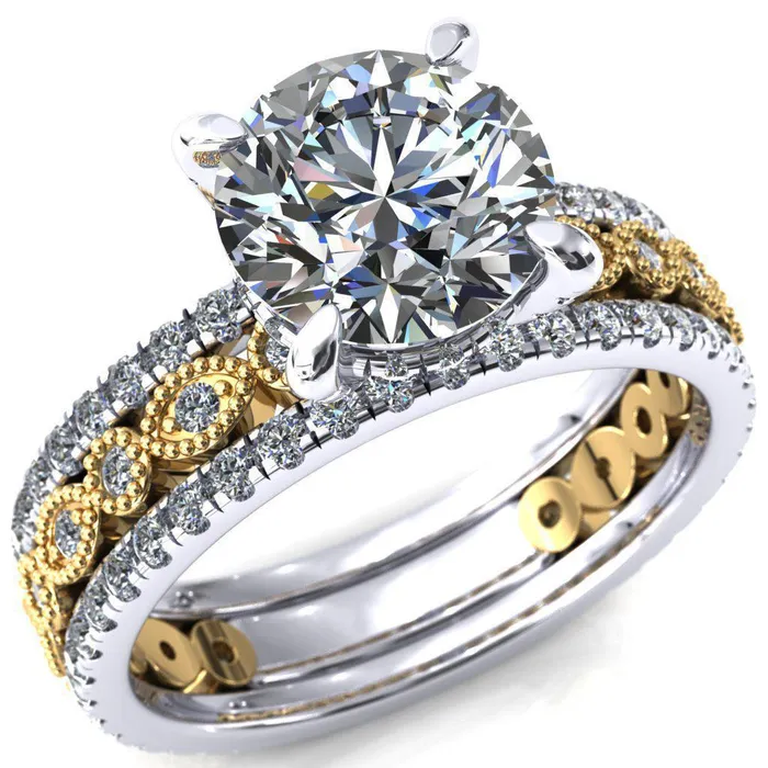Fire Brilliance Rings Lizette Round Center Stone 4 Claw Prong 34 Eternity Milgrain Diamond Shank Engagement Ring Fire Brilliance Rings Lizette Round Center Stone 4 Claw Prong 34 Eternity Milgrain Diamond Shank Engagement Ring