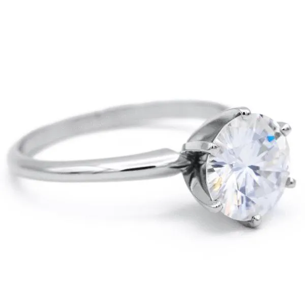 Fire Brilliance Rings Round Center Stone 14K or 18K White Gold 6 Prongs Solitaire Ring
