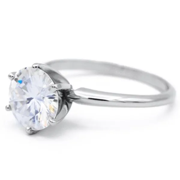 Fire Brilliance Rings Round Center Stone 14K or 18K White Gold 6 Prongs Solitaire Ring