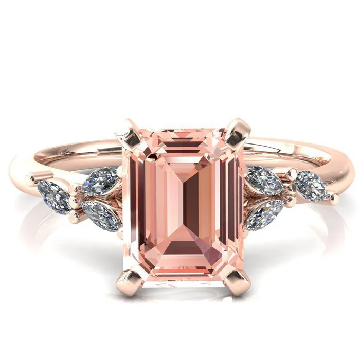 Fire Brilliance Rings Sigrid Emerald Champagne Sapphire 4 Prong Marquise Diamond Side Ring