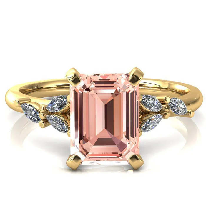 Fire Brilliance Rings Sigrid Emerald Champagne Sapphire 4 Prong Marquise Diamond Side Ring