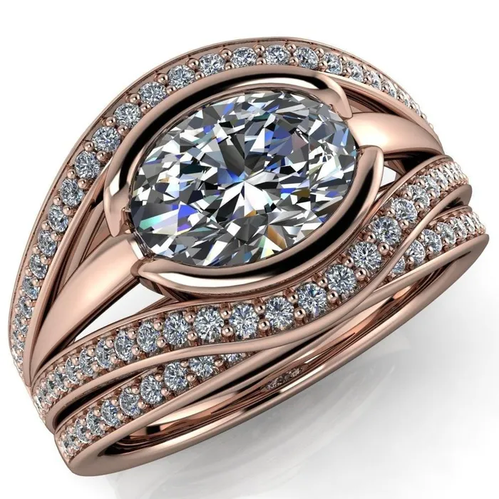 Fire Brilliance Rings Tiramisu Oval Center Stone Split Shank Diamond Half Bezel Channel Ring Fire Brilliance Rings Tiramisu Oval Center Stone Split Shank Diamond Half Bezel Channel Ring
