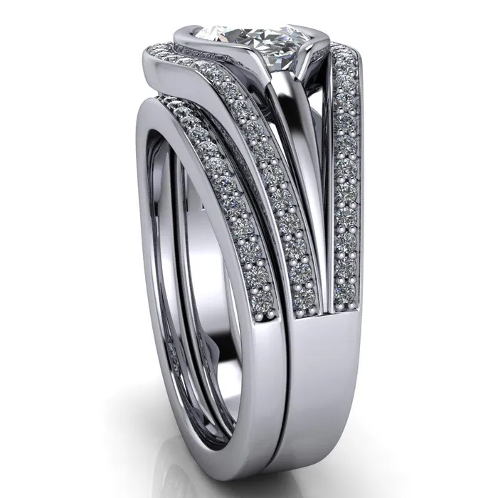 Fire Brilliance Rings Tiramisu Oval Center Stone Split Shank Diamond Half Bezel Channel Ring