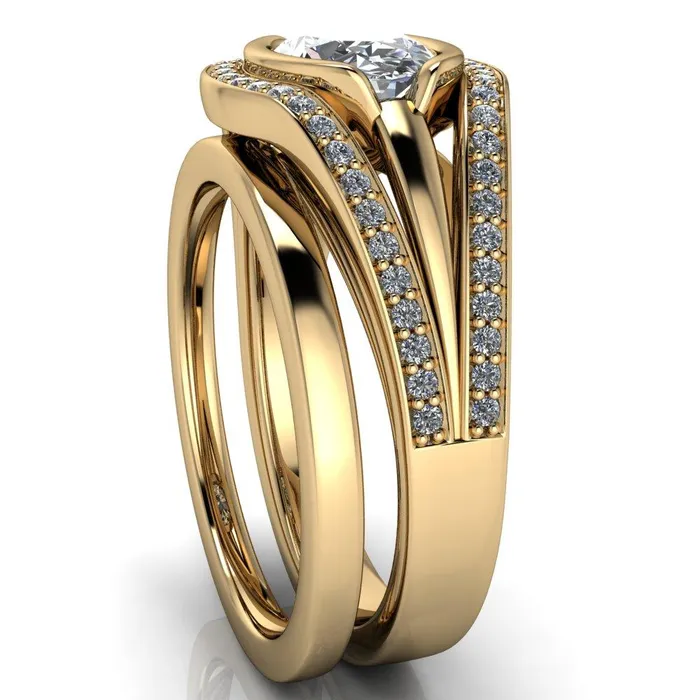 Fire Brilliance Rings Tiramisu Oval Center Stone Split Shank Diamond Half Bezel Channel Ring