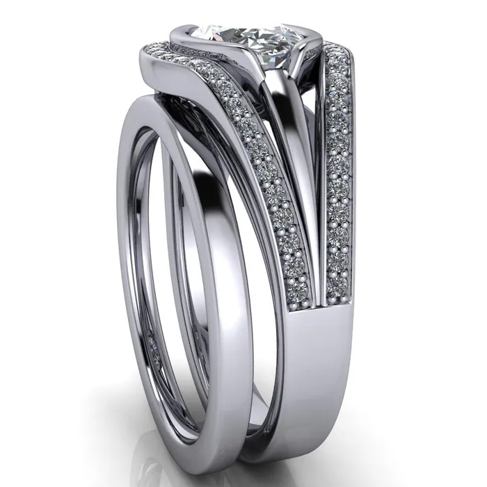 Fire Brilliance Rings Tiramisu Oval Center Stone Split Shank Diamond Half Bezel Channel Ring