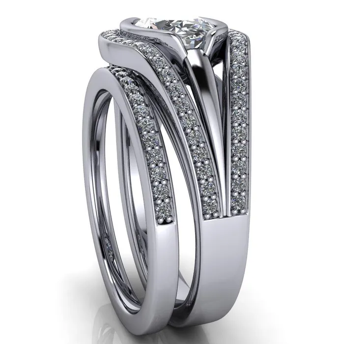 Fire Brilliance Rings Tiramisu Oval Center Stone Split Shank Diamond Half Bezel Channel Ring