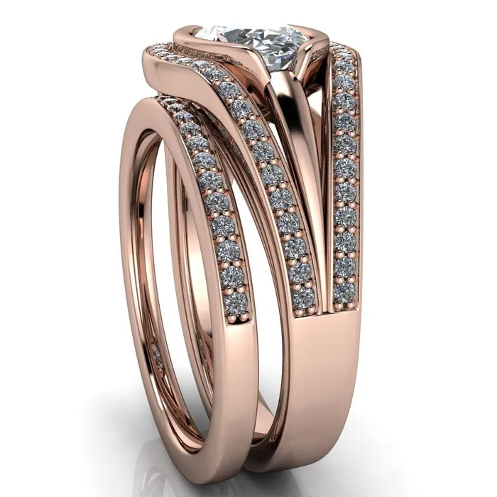 Fire Brilliance Rings Tiramisu Oval Center Stone Split Shank Diamond Half Bezel Channel Ring