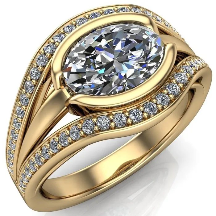 Fire Brilliance Rings Tiramisu Oval Center Stone Split Shank Diamond Half Bezel Channel Ring