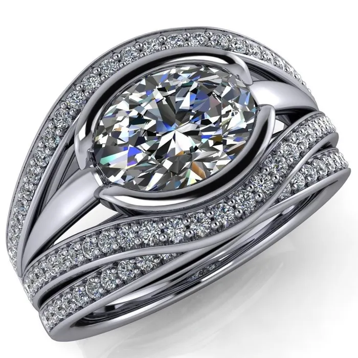 Fire Brilliance Rings Tiramisu Oval Center Stone Split Shank Diamond Half Bezel Channel Ring