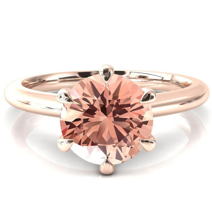 Hennie Round Champagne Sapphire 6 Claw Prong High Shoulder Solitaire Ring Fire Brilliance Rings