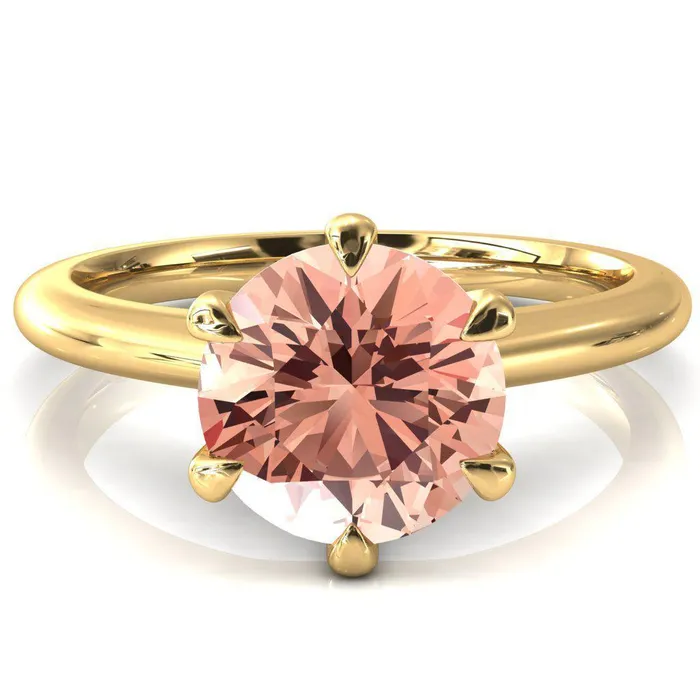 Hennie Round Champagne Sapphire 6 Claw Prong High Shoulder Solitaire Ring Fire Brilliance Rings