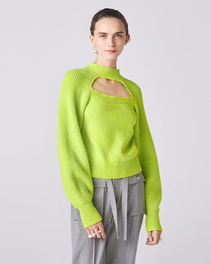 Lime Green Void Turtleneck Top ADEAM Earrings