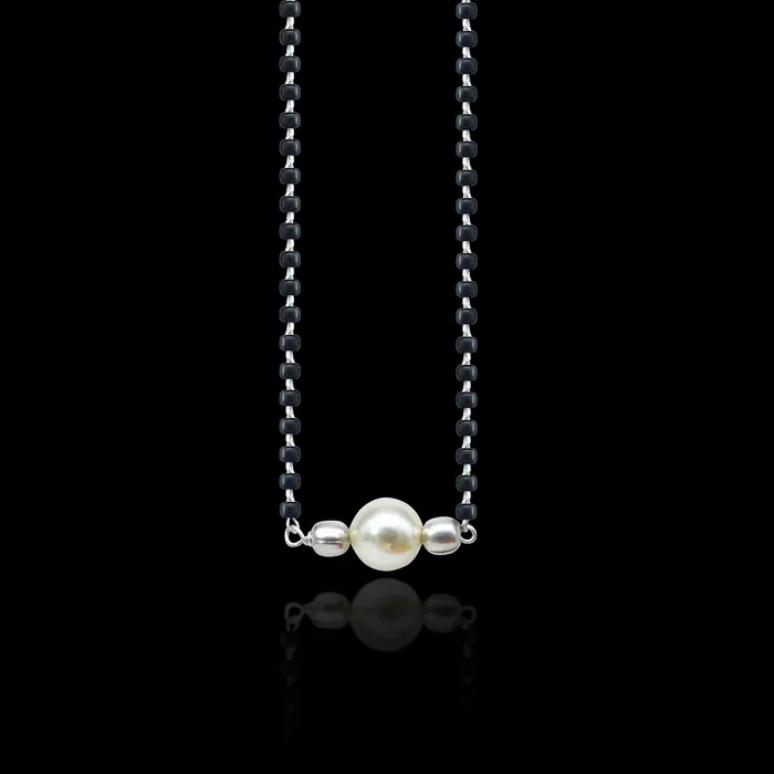 Necklaces TRIBAL ORNAMENTS 925 sterling silver black and pearl beads chain necklace vintage stylish fancy necklace traditional style brides Mangalsutra necklace India ms147