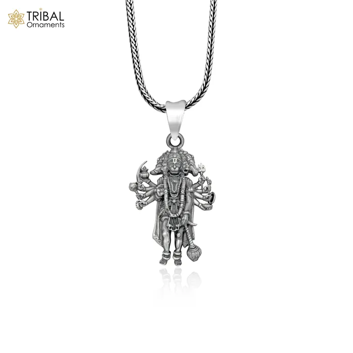Necklaces TRIBAL ORNAMENTS 925 sterling silver handmade lord Panchmukhi Hanuman ji Pendant with chain tribal jewellery nsp1007 Necklaces TRIBAL ORNAMENTS 925 sterling silver handmade lord Panchmukhi Hanuman ji Pendant with chain tribal jewellery nsp1007