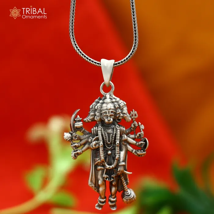 Necklaces TRIBAL ORNAMENTS 925 sterling silver handmade lord Panchmukhi Hanuman ji Pendant with chain tribal jewellery nsp1007 Necklaces TRIBAL ORNAMENTS 925 sterling silver handmade lord Panchmukhi Hanuman ji Pendant with chain tribal jewellery nsp1007
