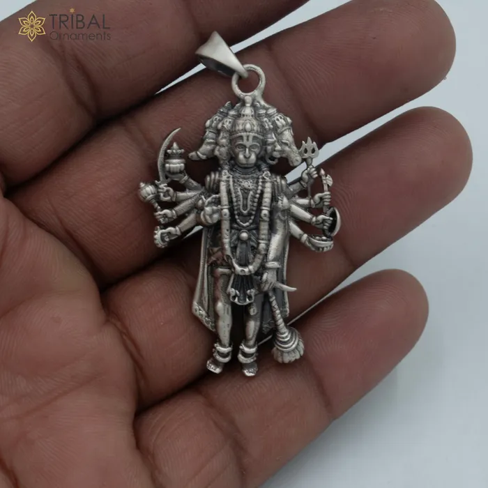 Necklaces TRIBAL ORNAMENTS 925 sterling silver handmade lord Panchmukhi Hanuman ji Pendant with chain tribal jewellery nsp1007 Necklaces TRIBAL ORNAMENTS 925 sterling silver handmade lord Panchmukhi Hanuman ji Pendant with chain tribal jewellery nsp1007