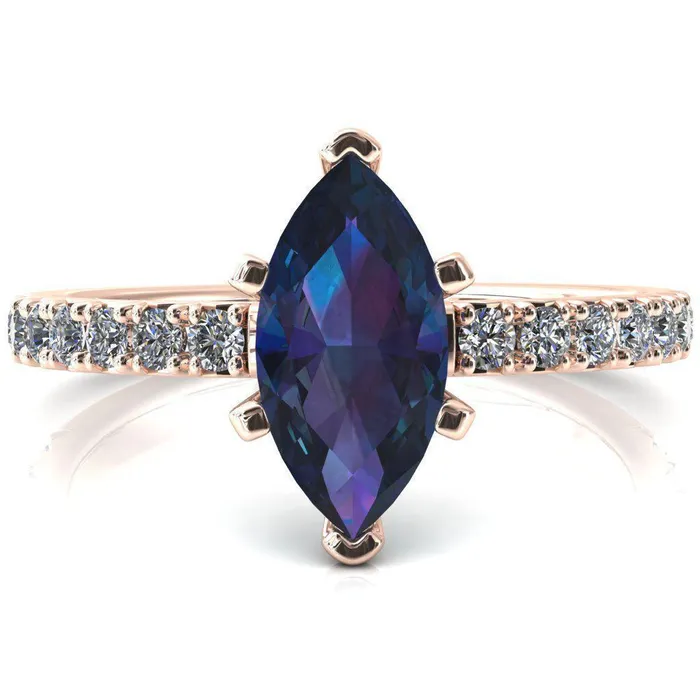Nefili Marquise Alexandrite 6 Prong 58 Eternity Diamond French Pave Engagement Ring Fire Brilliance Rings