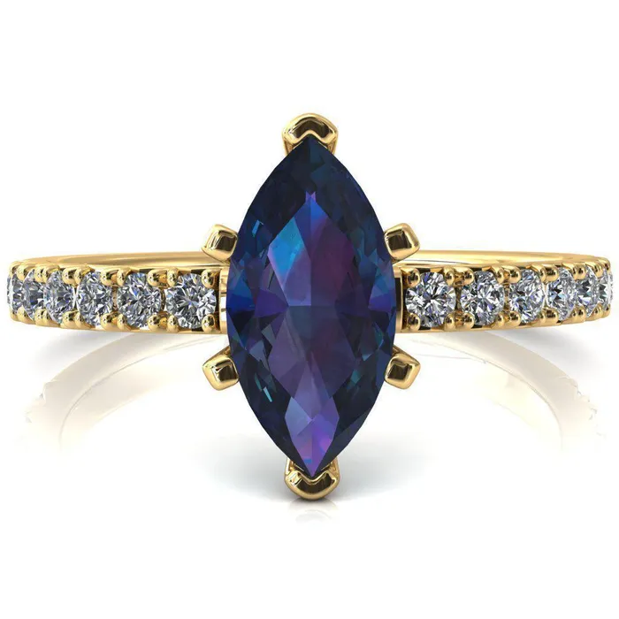 Nefili Marquise Alexandrite 6 Prong 58 Eternity Diamond French Pave Engagement Ring Fire Brilliance Rings