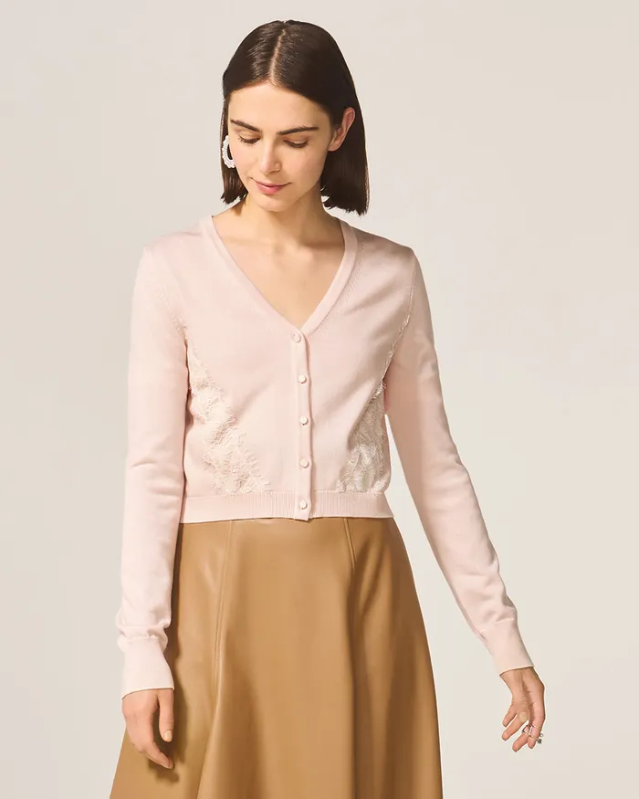 Pearl Blush Ashlee Knit Cardigan ADEAM Earrings