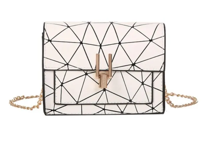 polly Rings PB194 White Geometric Design Shoulder Bag