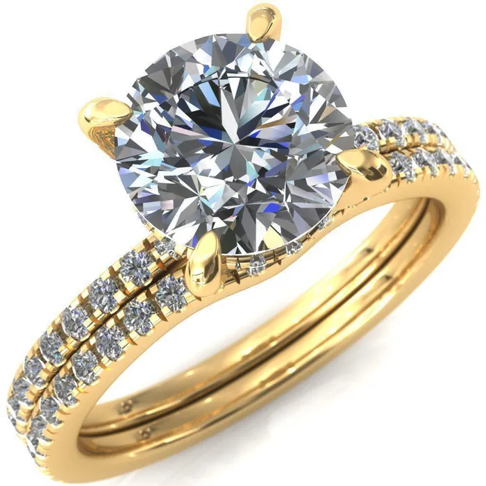 Rings Ezili Round Center Stone 4 Claw Prong Micro Pave Diamond Sides Engagement Ring Fire Brilliance Rings Ezili Round Center Stone 4 Claw Prong Micro Pave Diamond Sides Engagement Ring Fire Brilliance