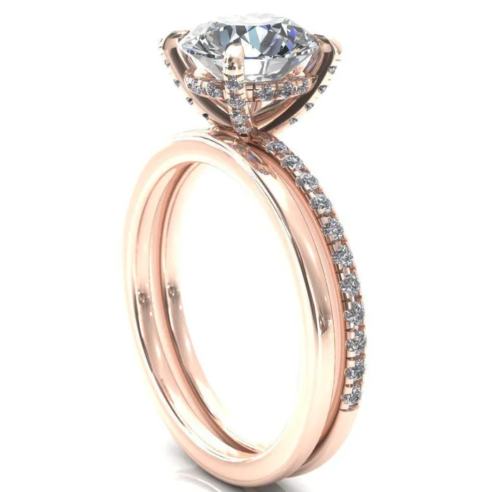 Rings Ezili Round Center Stone 4 Claw Prong Micro Pave Diamond Sides Engagement Ring Fire Brilliance 