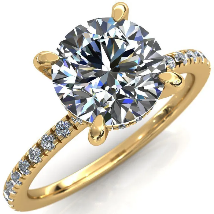 Rings Ezili Round Center Stone 4 Claw Prong Micro Pave Diamond Sides Engagement Ring Fire Brilliance 