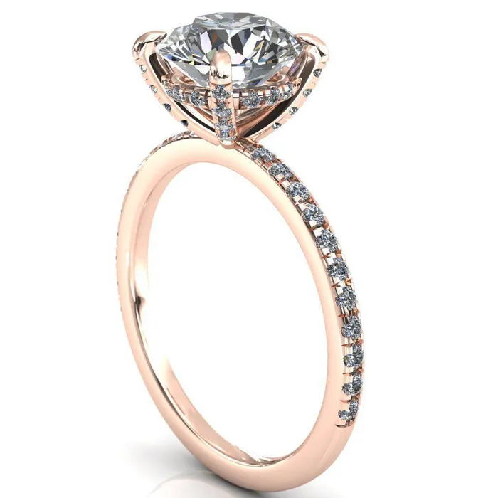 Rings Ezili Round Center Stone 4 Claw Prong Micro Pave Diamond Sides Engagement Ring Fire Brilliance 