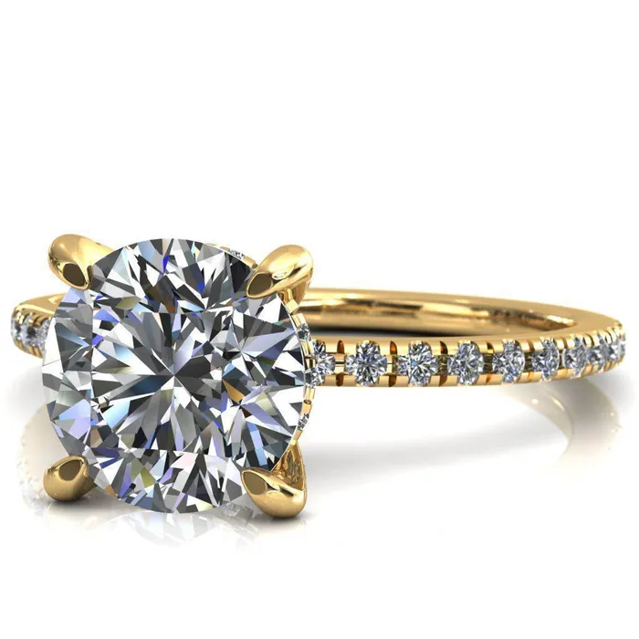 Rings Ezili Round Center Stone 4 Claw Prong Micro Pave Diamond Sides Engagement Ring Fire Brilliance 