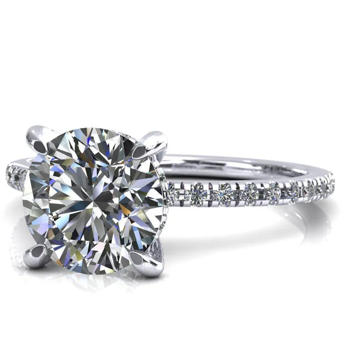Rings Ezili Round Center Stone 4 Claw Prong Micro Pave Diamond Sides Engagement Ring Fire Brilliance 