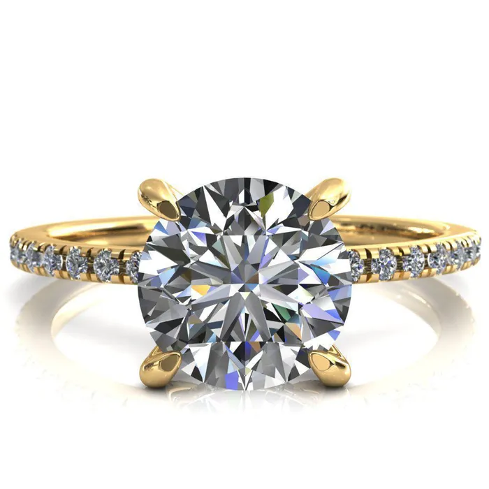Rings Ezili Round Center Stone 4 Claw Prong Micro Pave Diamond Sides Engagement Ring Fire Brilliance 