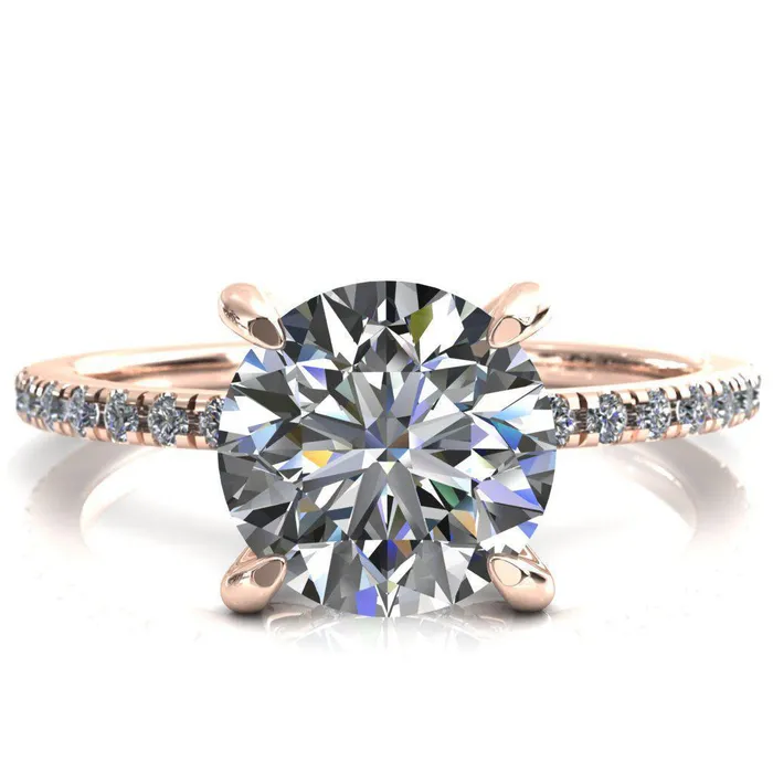 Rings Ezili Round Center Stone 4 Claw Prong Micro Pave Diamond Sides Engagement Ring Fire Brilliance 