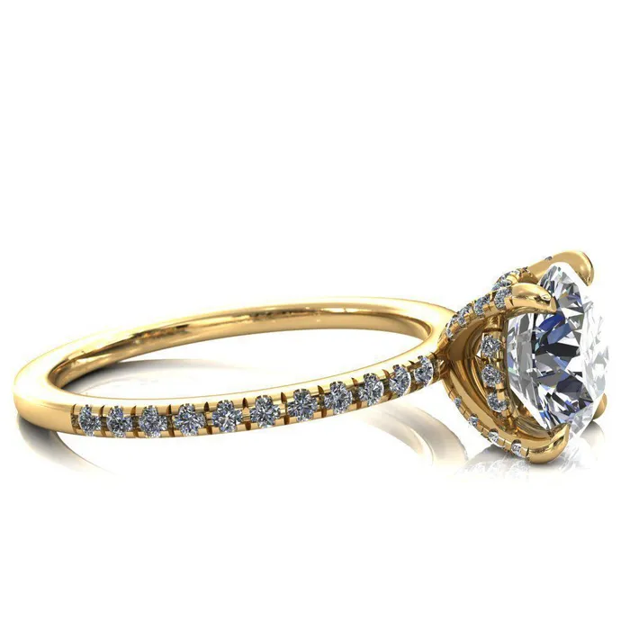 Rings Ezili Round Center Stone 4 Claw Prong Micro Pave Diamond Sides Engagement Ring Fire Brilliance 