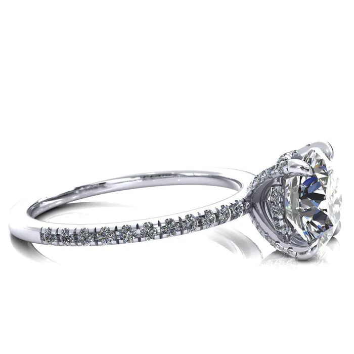 Rings Ezili Round Center Stone 4 Claw Prong Micro Pave Diamond Sides Engagement Ring Fire Brilliance 
