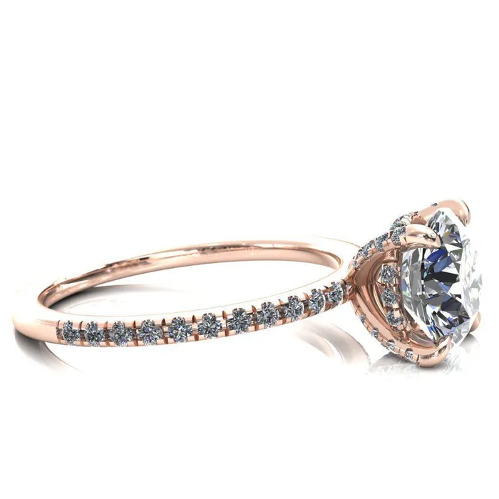 Rings Ezili Round Center Stone 4 Claw Prong Micro Pave Diamond Sides Engagement Ring Fire Brilliance 