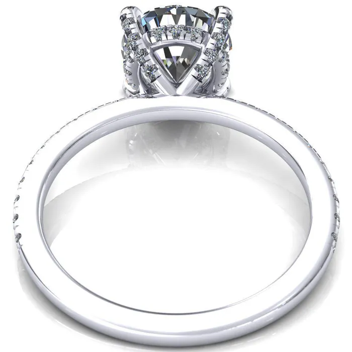 Rings Ezili Round Center Stone 4 Claw Prong Micro Pave Diamond Sides Engagement Ring Fire Brilliance 