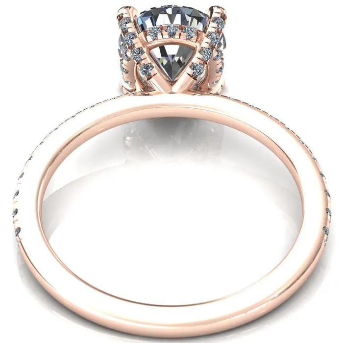 Rings Ezili Round Center Stone 4 Claw Prong Micro Pave Diamond Sides Engagement Ring Fire Brilliance 