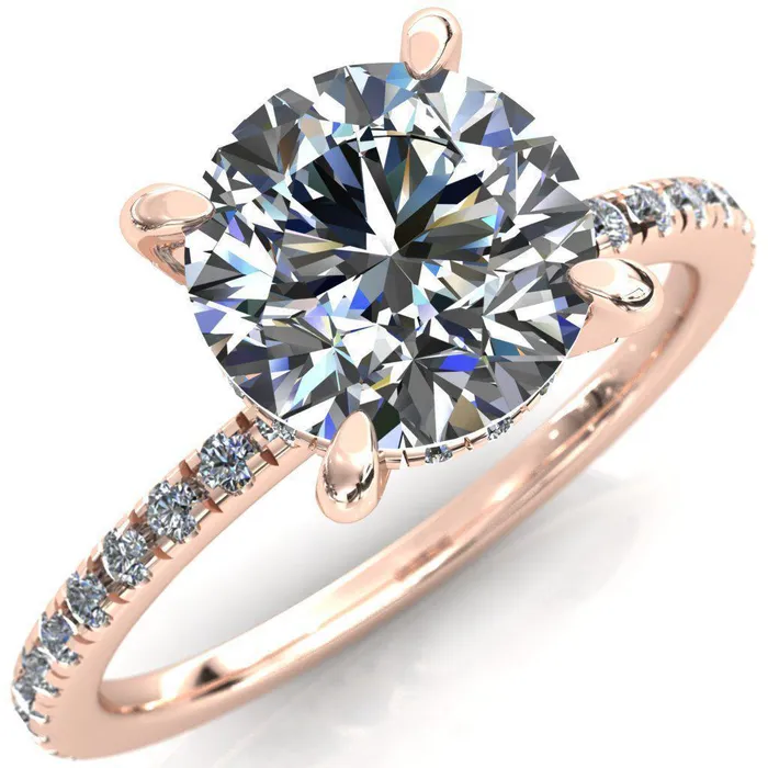 Rings Ezili Round Center Stone 4 Claw Prong Micro Pave Diamond Sides Engagement Ring Fire Brilliance 
