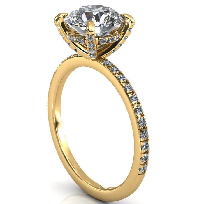 Rings Ezili Round Center Stone 4 Claw Prong Micro Pave Diamond Sides Engagement Ring Fire Brilliance 