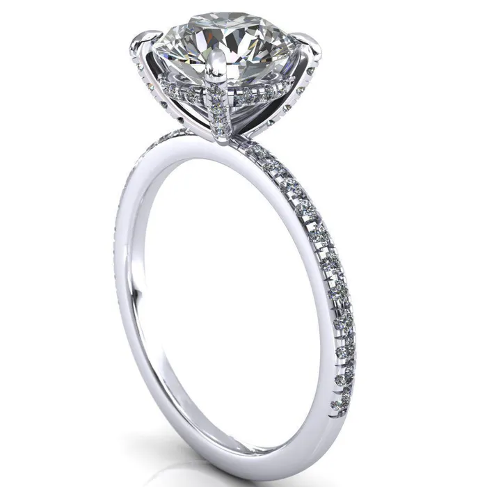 Rings Ezili Round Center Stone 4 Claw Prong Micro Pave Diamond Sides Engagement Ring Fire Brilliance 