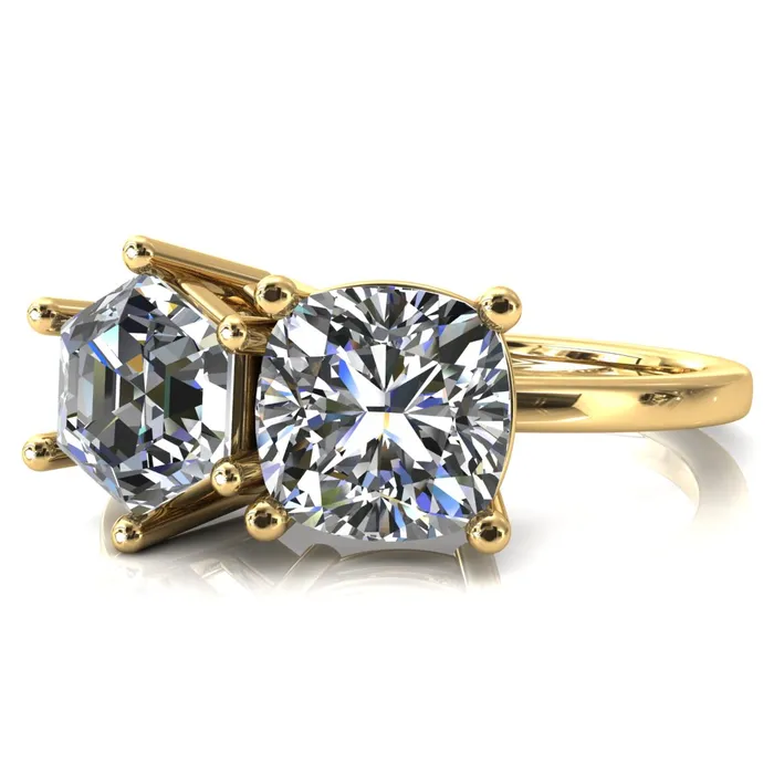 Rings Fire Brilliance 7mm Cushion 7mm Hexagon TwoStone Center Toi Et Moi Ring